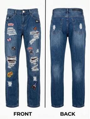 🧵Rue21 Premiere Women Distressed Patch Skinny Jeans Y2K Grunge  08-18 🧵